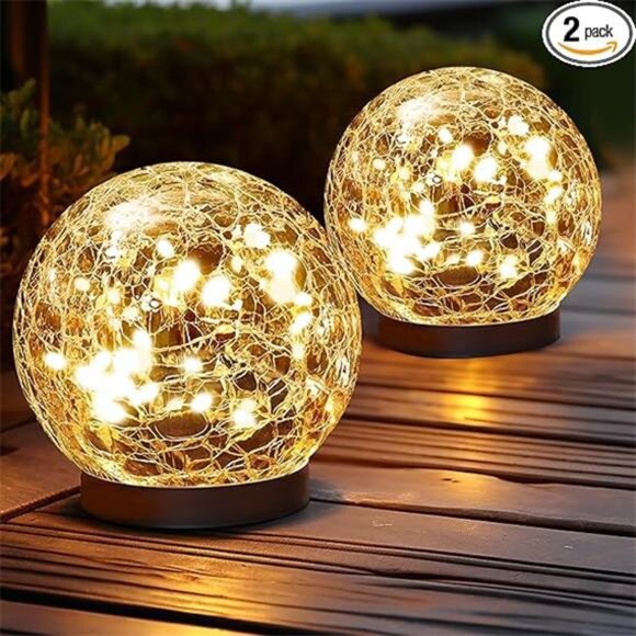 Solar Globe Lights Outdoor Waterproof-Solar Balls Garden-Cracked Glass Ball - Picture 7 of 7
